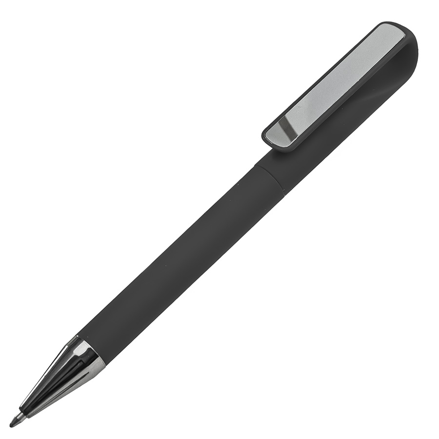 Ручка шариковая GLOSSY GUN с покрытием soft touch, черный, серебристый
