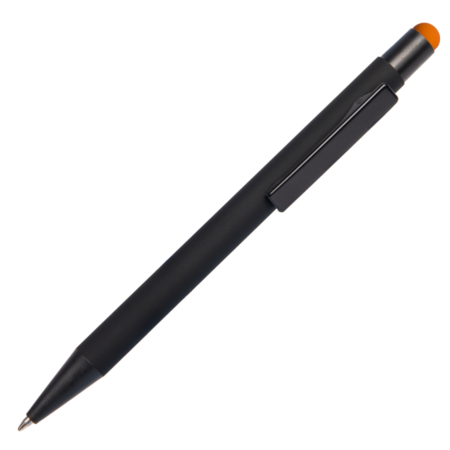 Ручка шариковая FACTOR BLACK со стилусом, черный, оранжевый