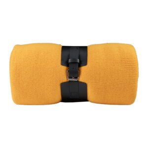 Плед "Belt"; белый; 130 х 180 см; 100% акрил, с ремнем, желтый