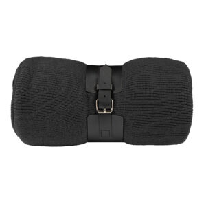 Плед "Belt"; белый; 130 х 180 см; 100% акрил, с ремнем, черный