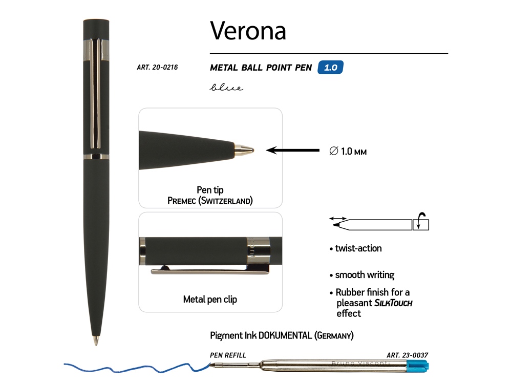 Ручка металлическая шариковая Verona, софт-тач — изображение 13