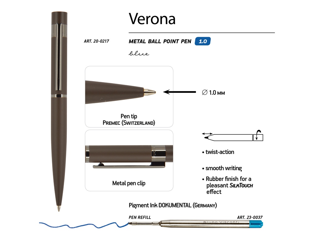 Ручка металлическая шариковая Verona, софт-тач — изображение 16