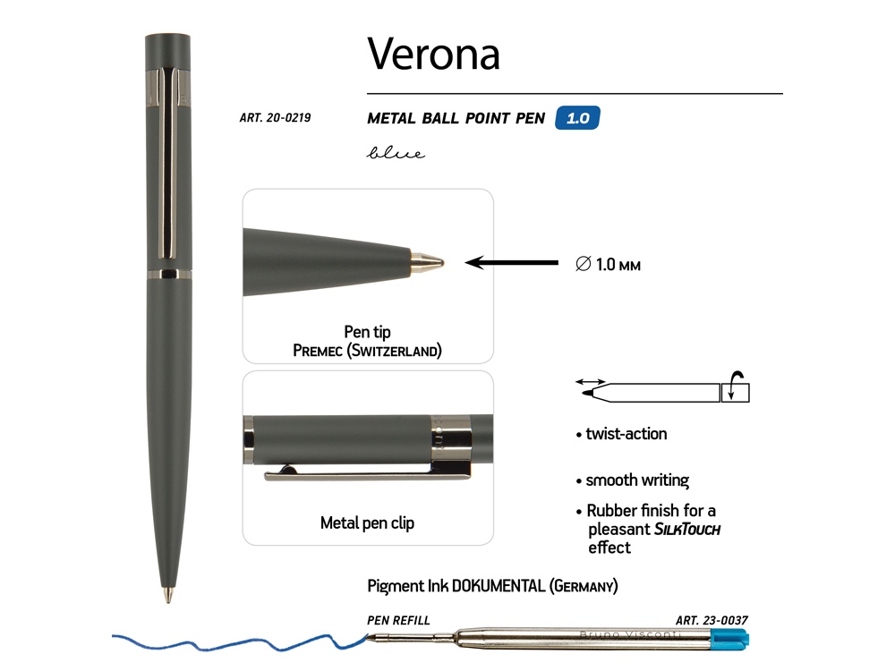 Ручка металлическая шариковая Verona, софт-тач — изображение 10