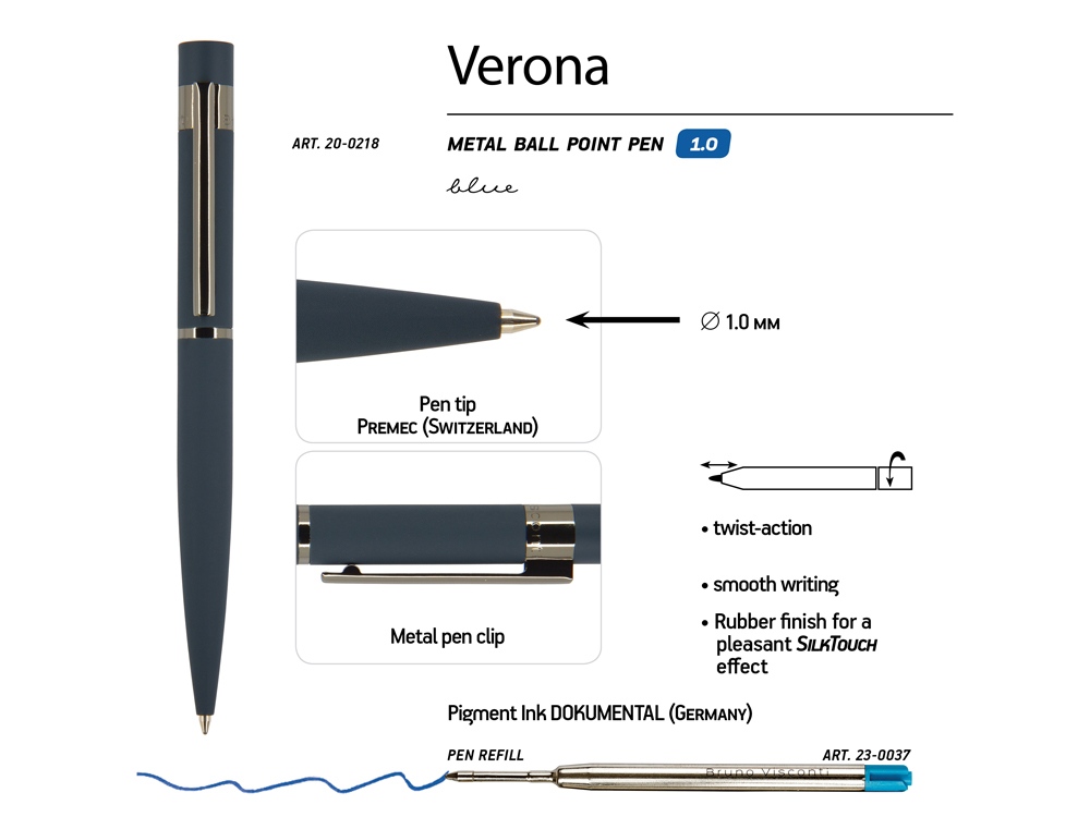 Ручка металлическая шариковая Verona, софт-тач — изображение 19