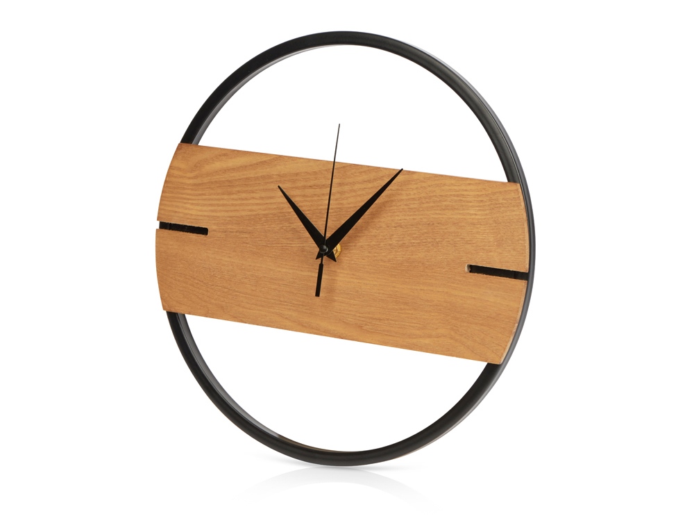 Деревянные часы с металлическим ободом Time Wheel, натуральный, черный