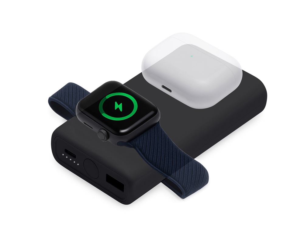 Внешний беспроводной аккумулятор 2-в-1 с функцией зарядки Apple Watch, QC/PD AtomIQ, 10000 мАч, черный