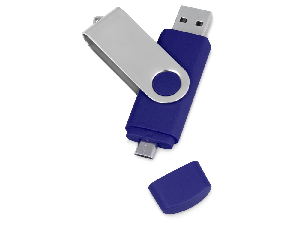 USB/micro USB-флешка на Квебек OTG, синий, 16 Гб