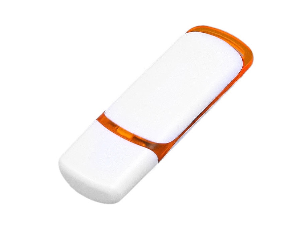USB 3.0- флешка на с цветными вставками, белый, оранжевый, 128 Гб