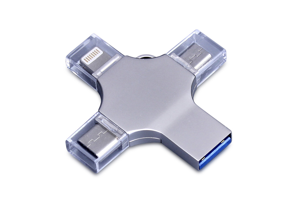 USB 3.0-флешка на 64 Гб 4-в-1 с разъемами Micro USB, Type-C и Lightning