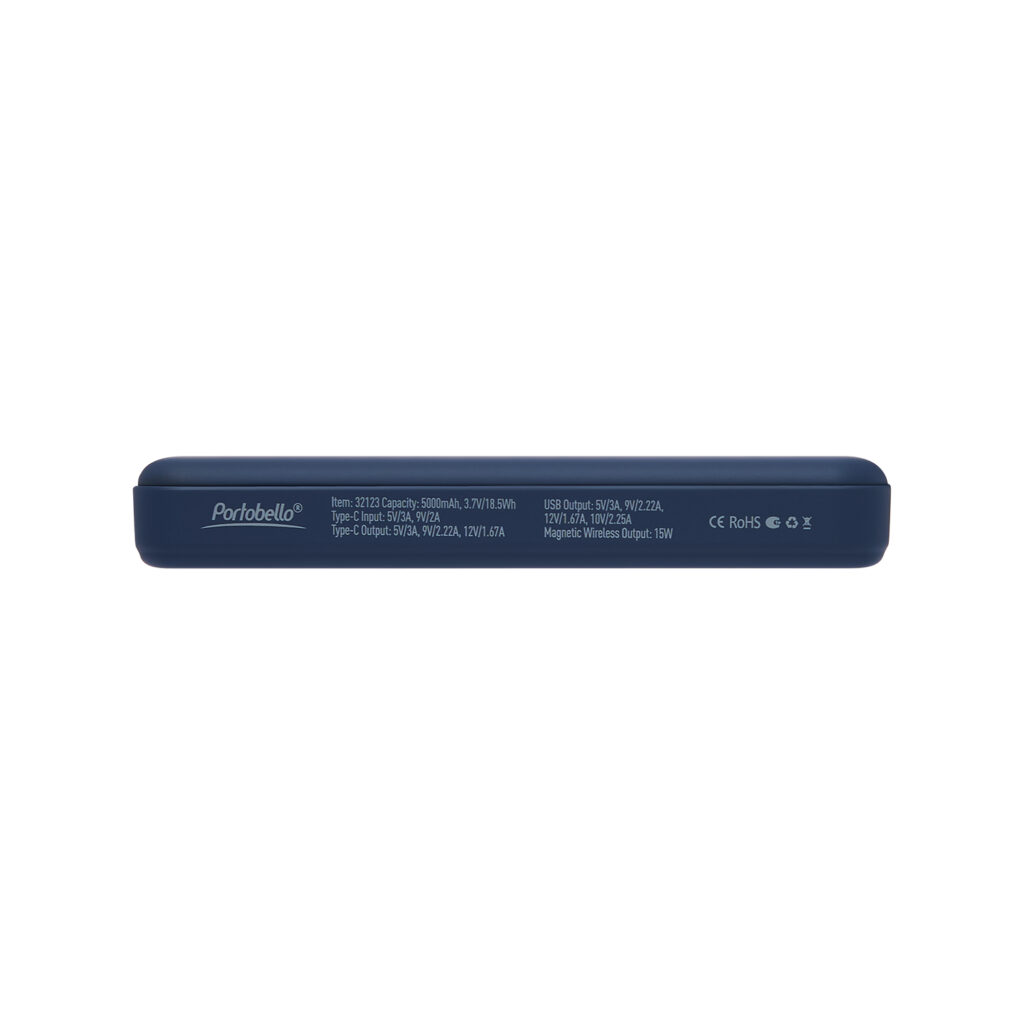 Внешний аккумулятор Ларго PD (Largo PD) 5000mAh с функцией беспроводной зарядки 15W, синий