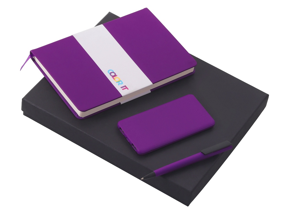 Подарочный набор COLOR IT c блокнотом, ручкой и повербанком, 5000 mAh, фиолетовый