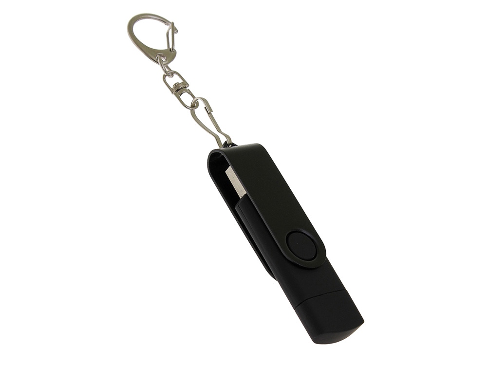 USB 2.0- флешка на 64 Гб с поворотным механизмом и дополнительным разъемом Type-C